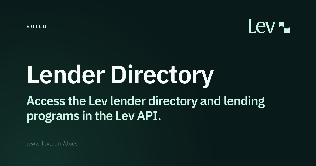 Lender Directory · Lev Docs