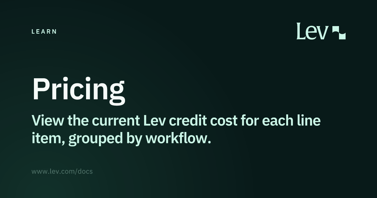 Pricing · Learn · Lev Docs