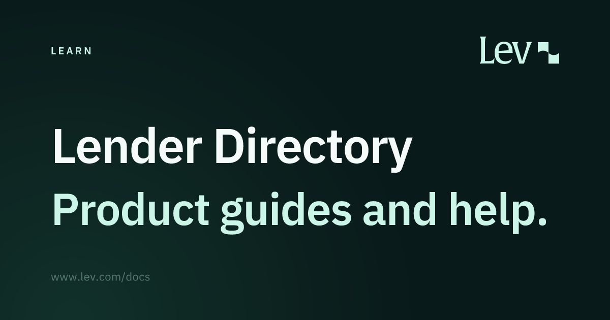 Lender Directory · Lev Docs