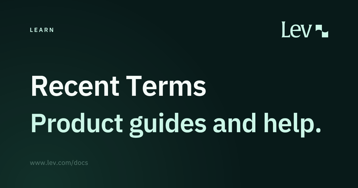 Recent Terms · Learn · Lev Docs