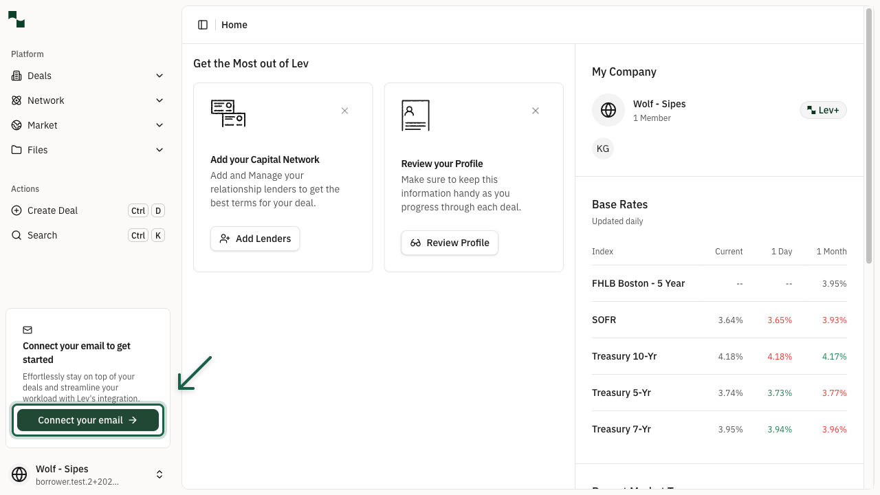 Dashboard showing Connect your email