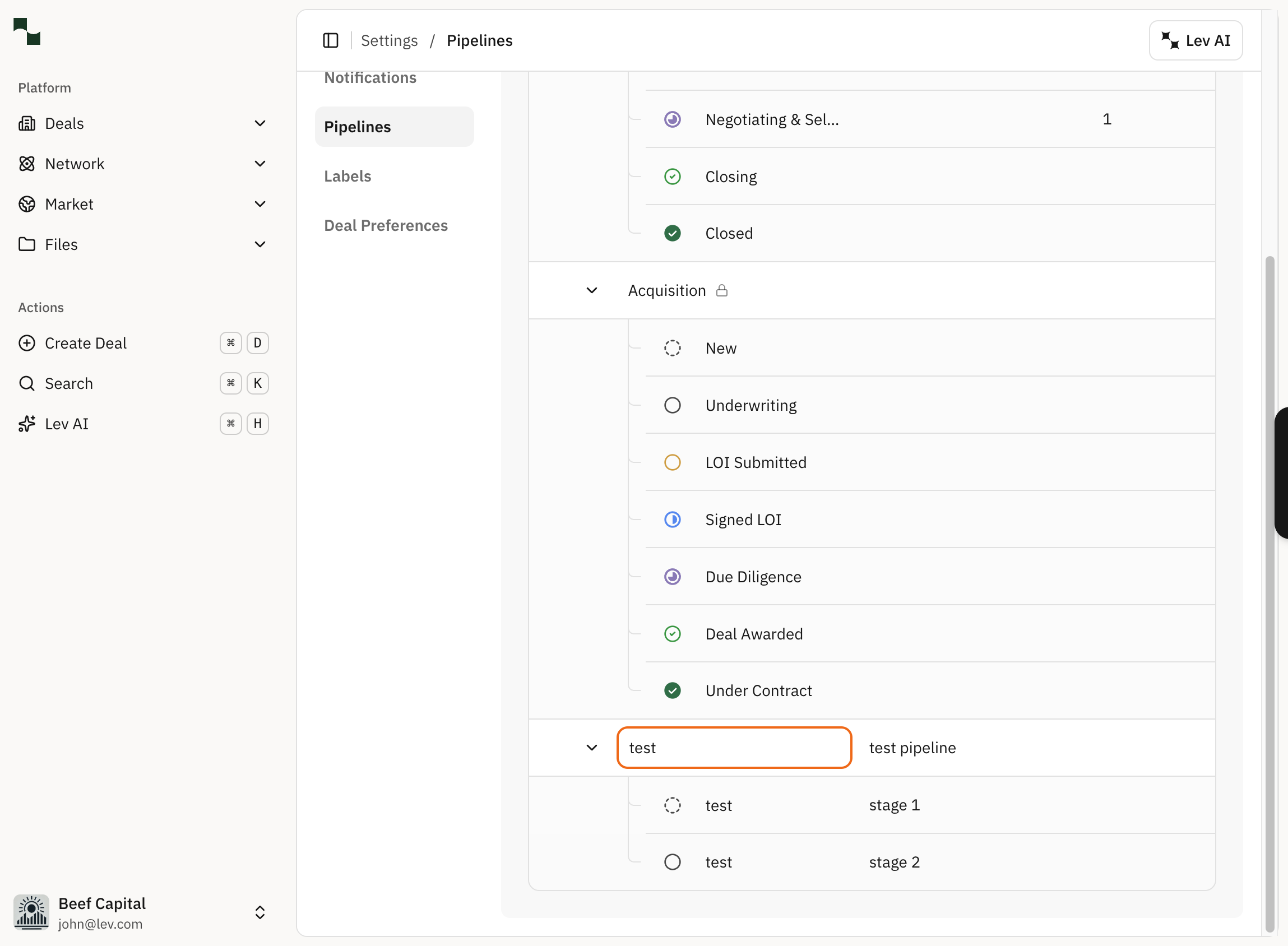 Newly created custom pipeline with stages