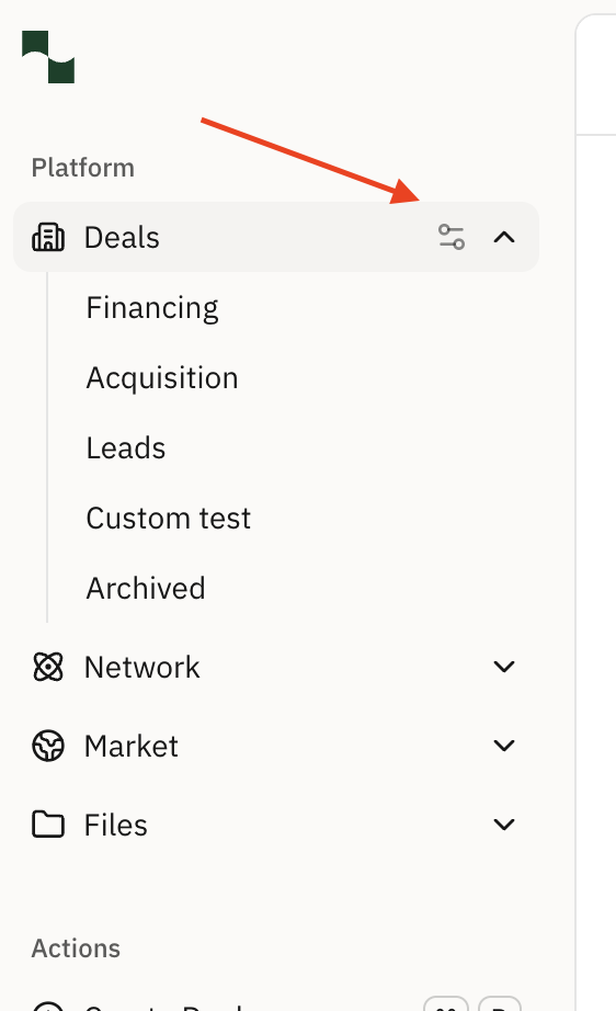 Sidebar showing the slider icon next to Deals label