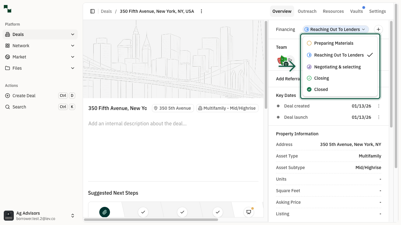 Status dropdown showing available options