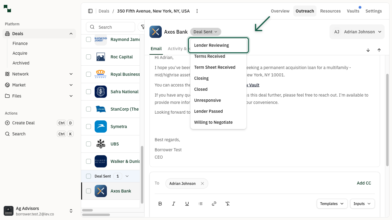 Status dropdown showing available status options