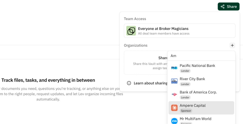 Team Access and Organizations when sharing a Vault with external parties