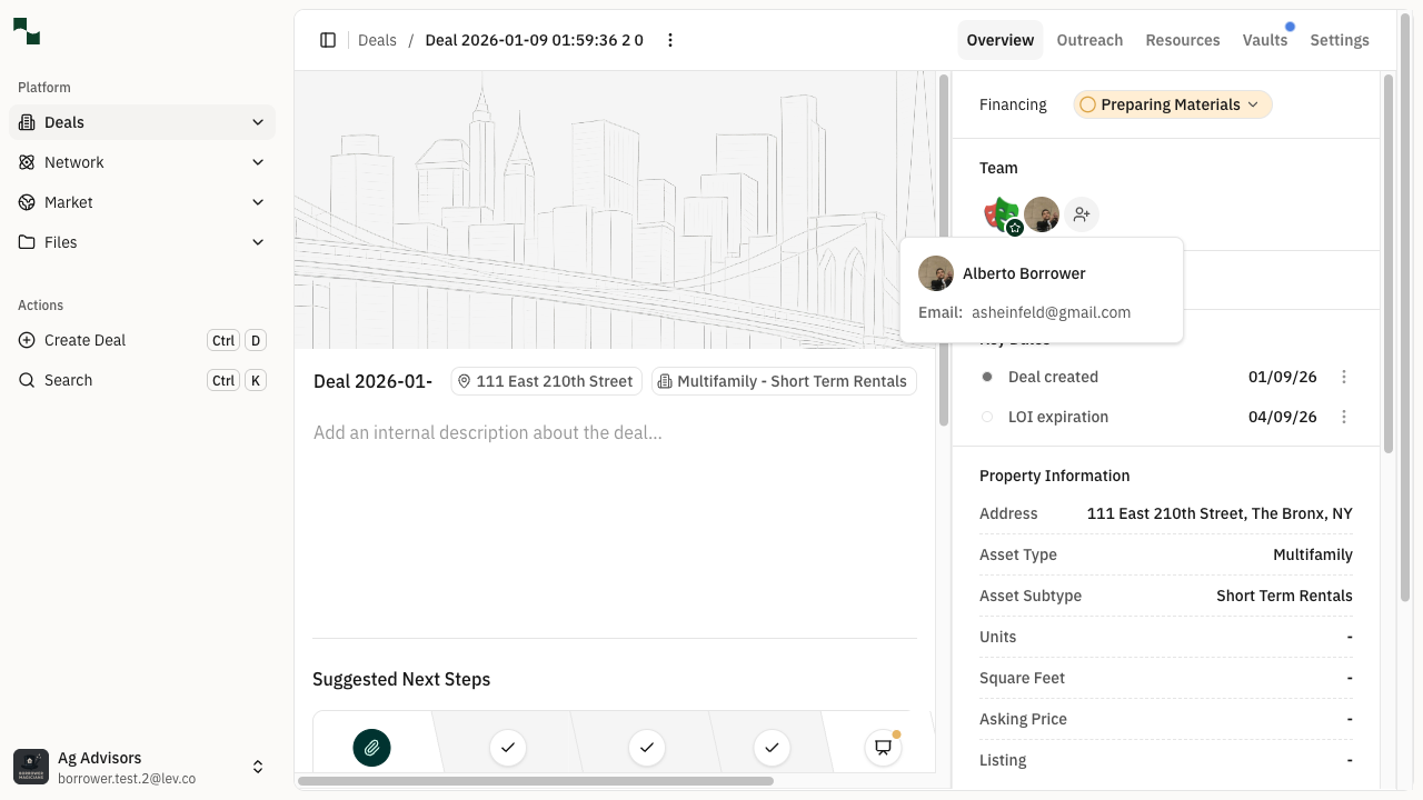 Deal overview page showing the Team section and Manage team button