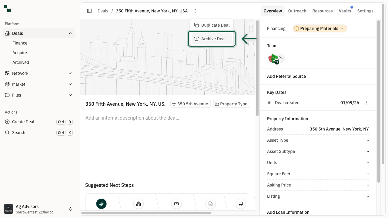 Deal actions menu button