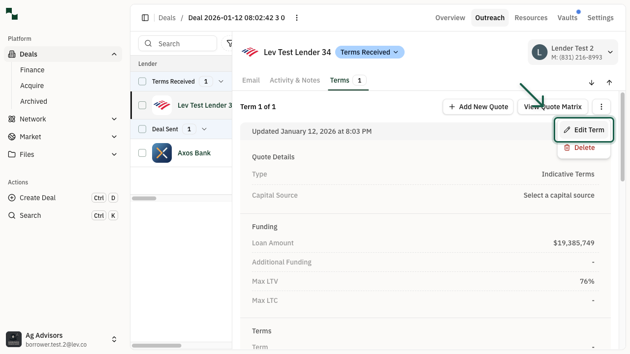 Edit options dropdown menu with Edit Term highlighted