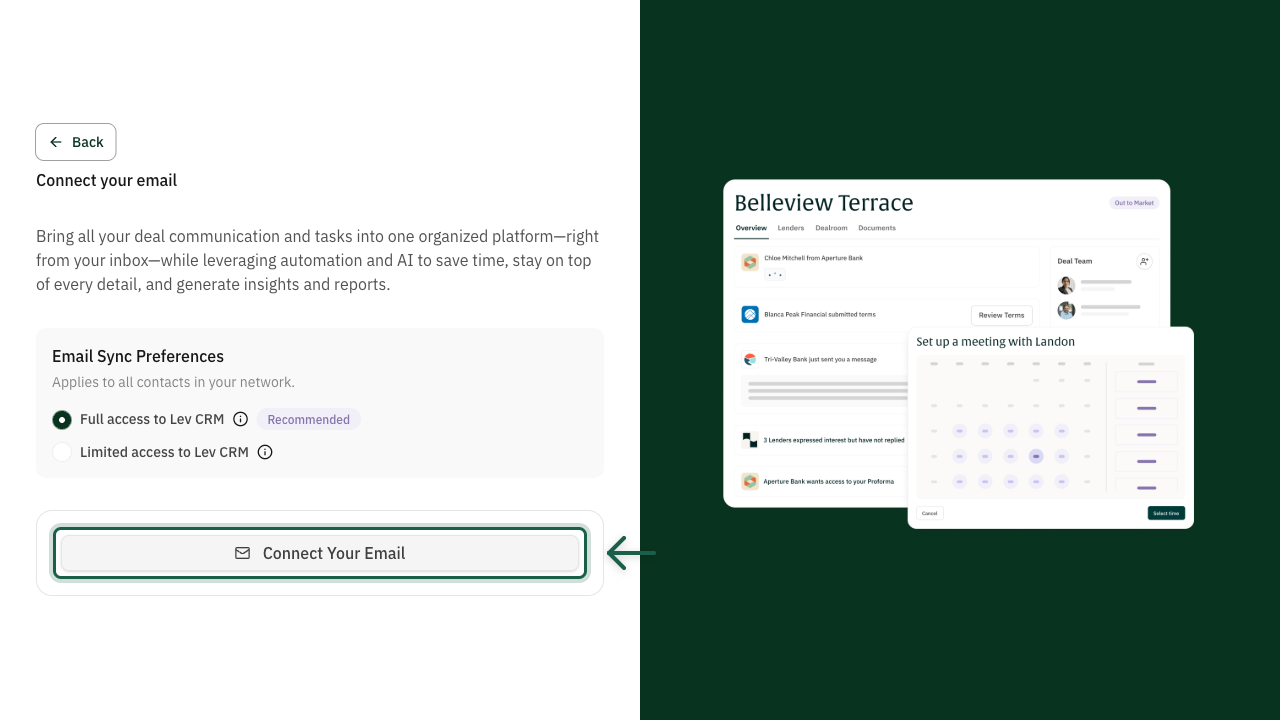 Connect Your Email button highlighted in the dialog