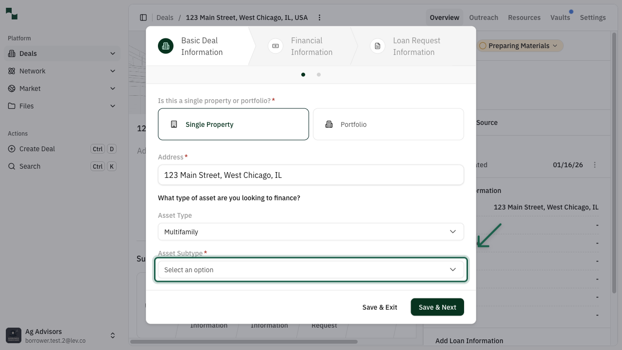 Asset Subtype dropdown