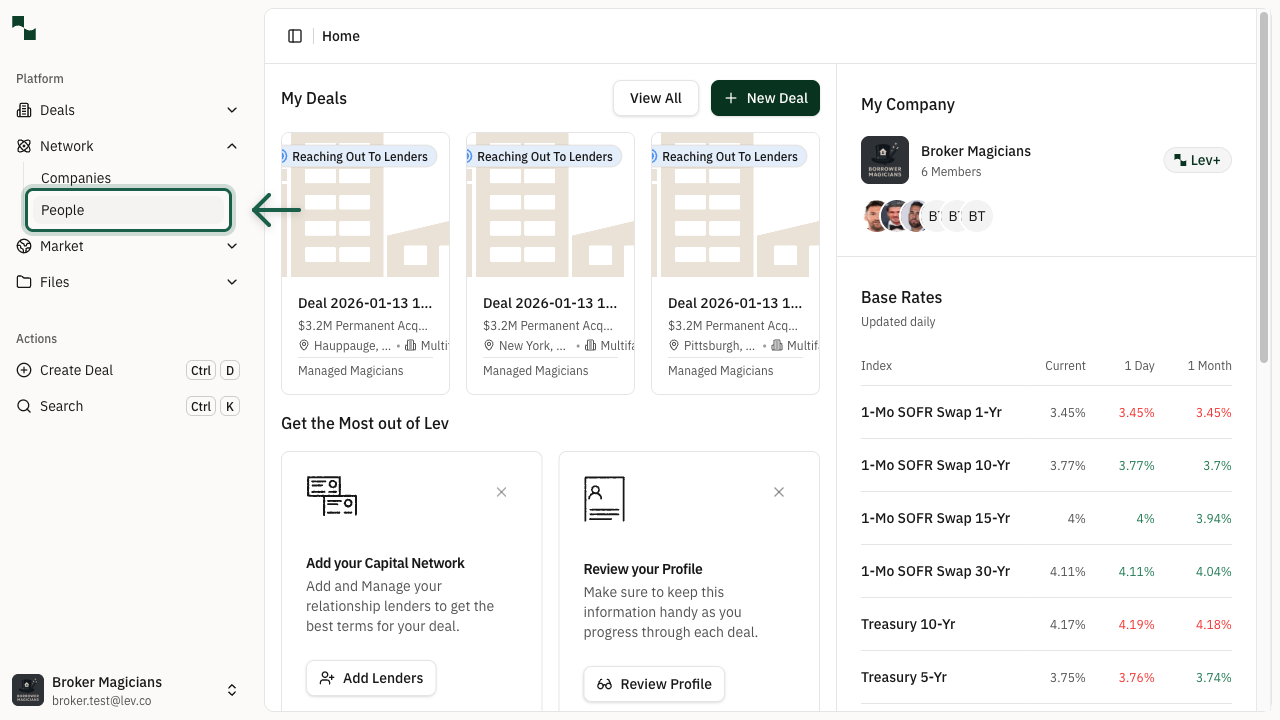 Network menu expanded showing People option