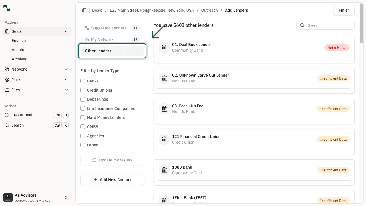 Other Lenders tab showing the full lender database