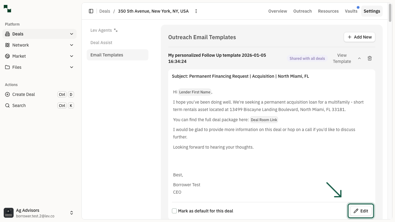Expanded template view with Edit button highlighted